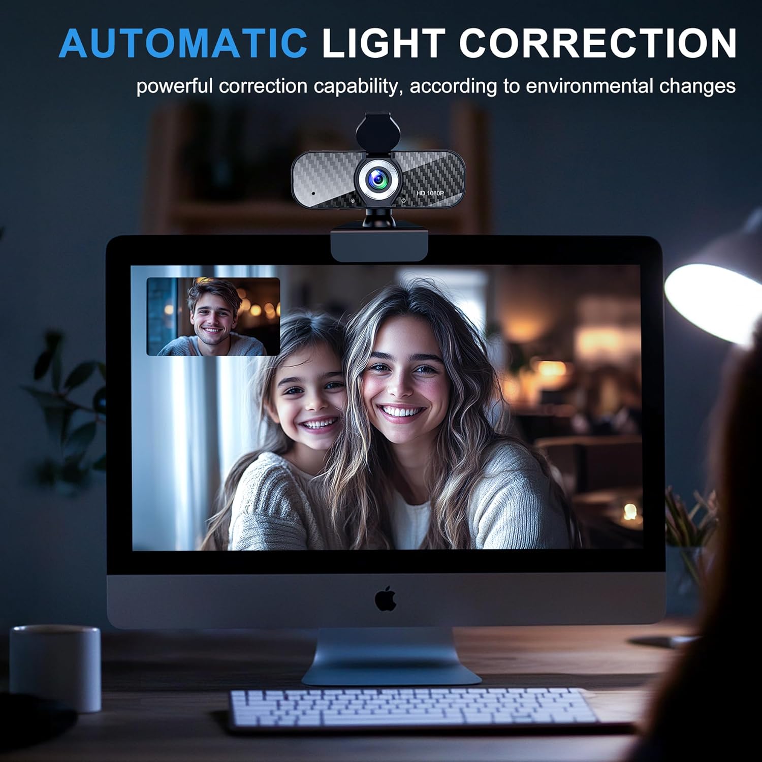 Webcam Full HD 1080P with Built-in Microphone and Rotatable Tripod, Carbon Fiber Board and Privacy Cover, Auto Light Correction, Adjustable FOV, Plug&Play for Zoom/Skype/Facetime/YouTube, Laptop/PC - Image 4