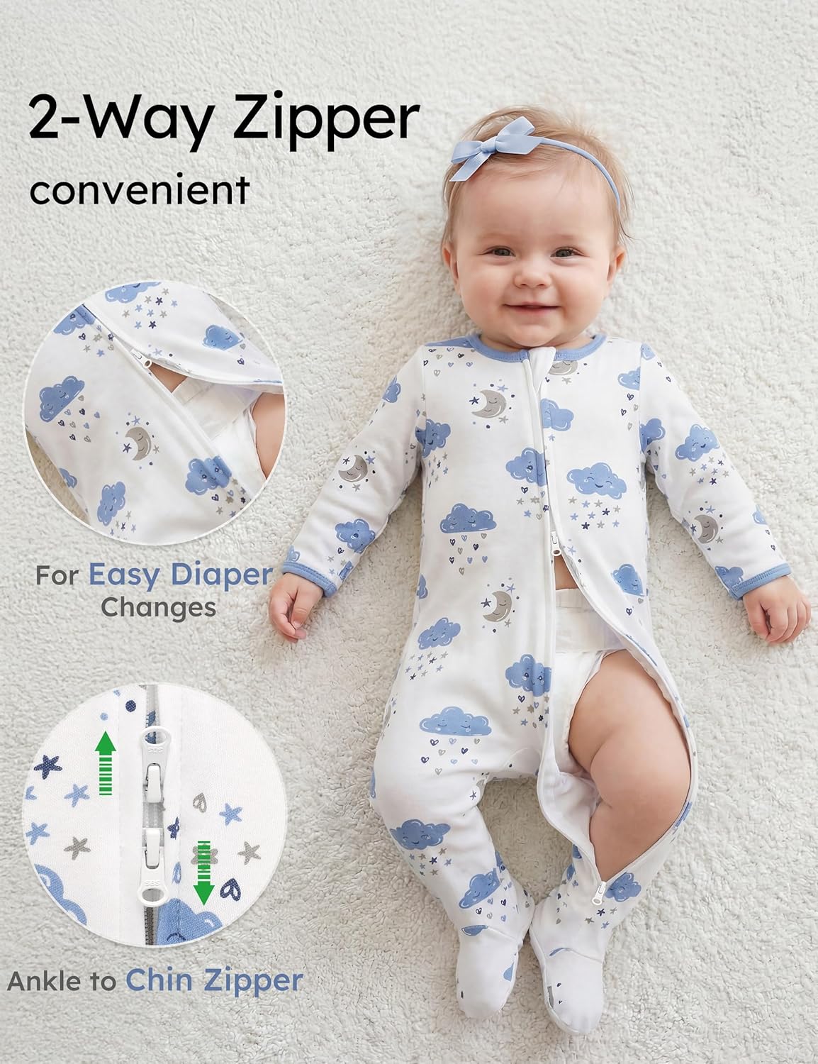 Yoofoss Baby Pajamas 100% Organic Cotton Baby Sleepers for Newborn 0-3 3-6 6-9 Months Boys Girl Clothes 3pcs Footed PJs - Image 3