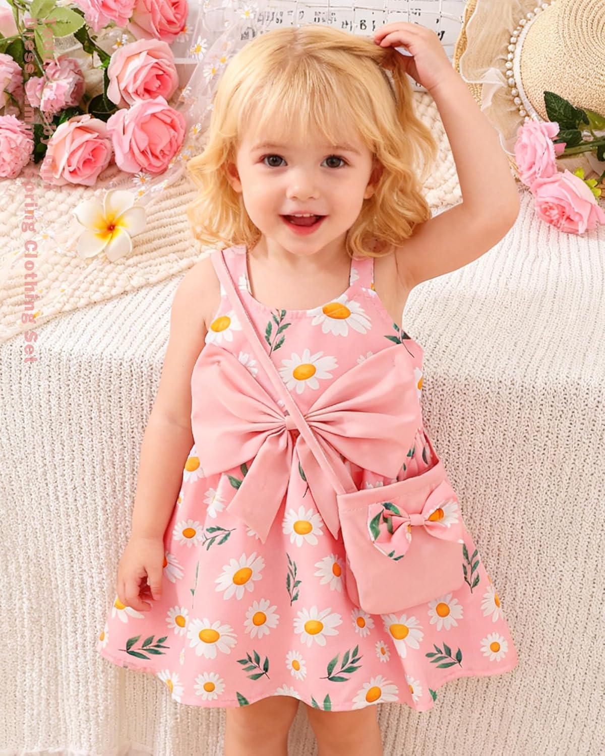 Toddler Baby Girl Dresses Summer Outfits Sleeveless Bowknot Clothes Infant Casual Sundress for Cute Girl Hat+Bag - Image 3