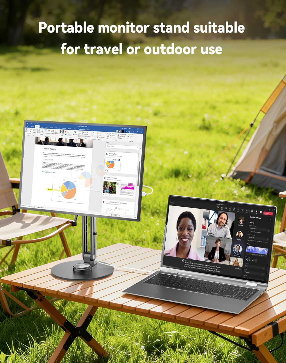 Jakeko Magnetic Portable Monitor Stand 15.6" - VESA Mount 75mm 13.3" 14.1" 15.6" 17.3" 18.5 inch Screen for Desk Adjustable Foldable 360° Swivel Tool-Free - Image 7