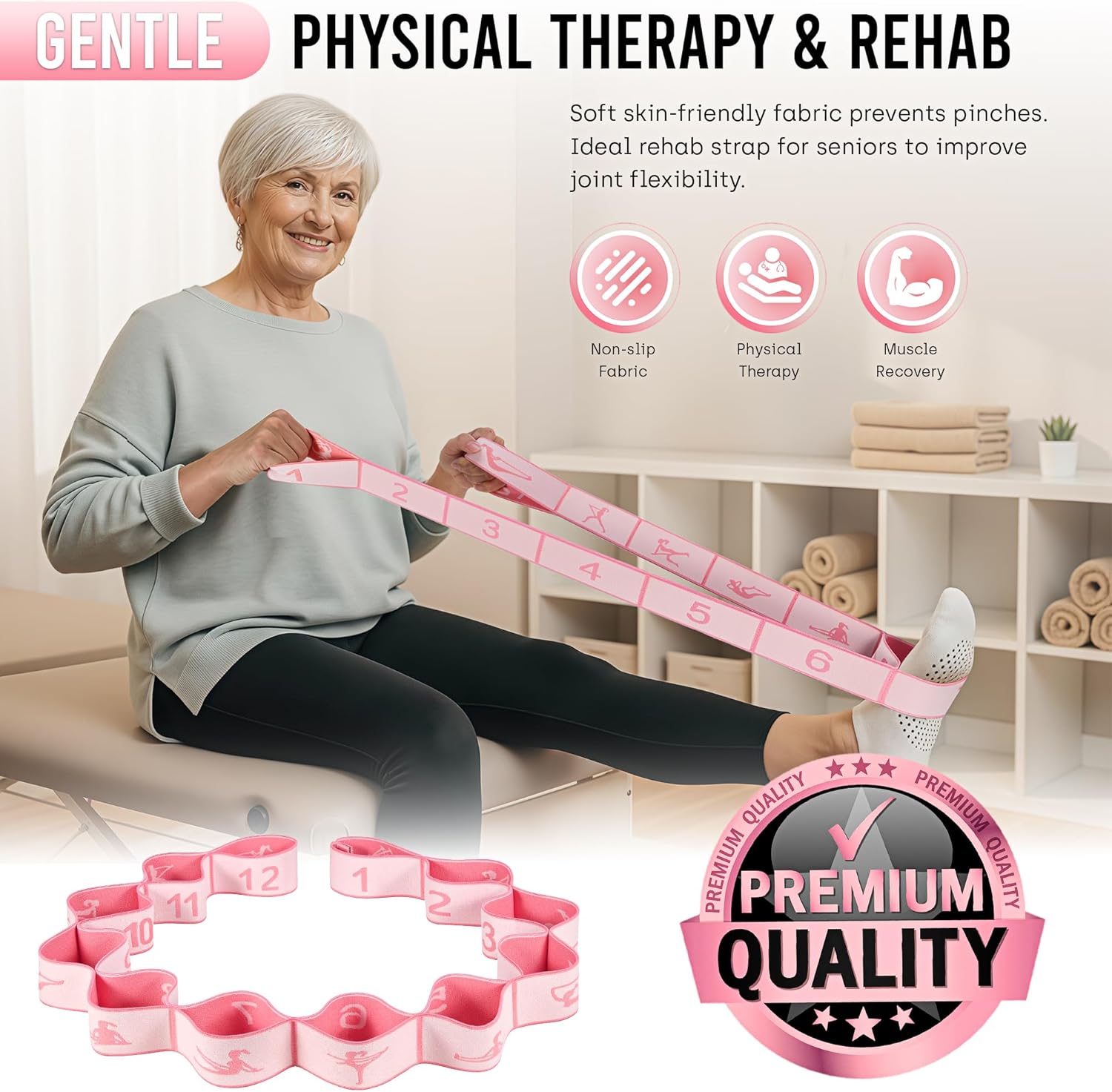 Resistance Bands, Stretch Band for Exercise, Physical Therapy, Rehab & Flexibility, Home Gym Equipment for Yoga, Pilates, Dance, Gymnastics, Number Loop Elastic Strap for Leg and Hip Stretches - Image 2