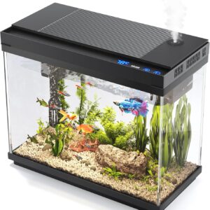 Vehipa Fish Tank, 2.4 Gallon Fish Aquarium, Fish Tank Starter kit with Smart Humidifier, Temperature Display, 7-Color Lighting, 3 in 1 Quiet Pump with Filteration & Oxygenation & Circulation