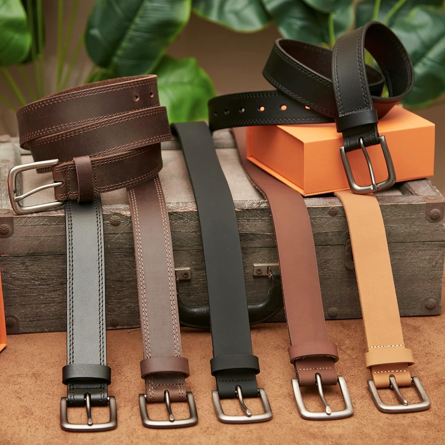 VATAN Men's Full Grain Leather Casual Every Day Jeans Belts, Handmade Men Leather Belt with Gift Box - Image 7