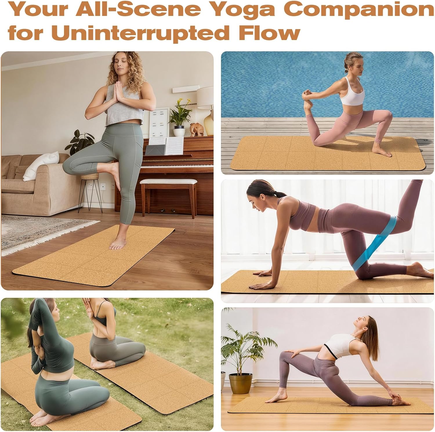 LILXIU Foldable Cork Yoga Mat 72 * 24 in 4 mm Thick Sweat Resistant with Rubber Base Hot Yoga Mat with Storage Bag Lightweight Grip Mats for Travel and Pilates Fitness Home Workouts - Image 7