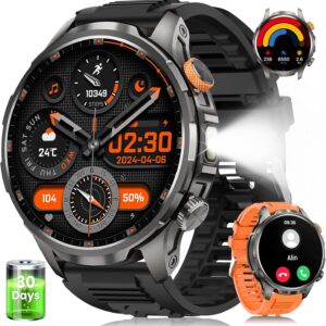 Military Smart Watches for Men, 1.91″ Men’s Smart Watch with 1000mAh/5 ATM Waterproof/LED Flashlight/110+ Sport Modes/Heart Rate/SpO2/Sleep Monitor, Fitness Tracker Watch for Android & iPhone (Black)