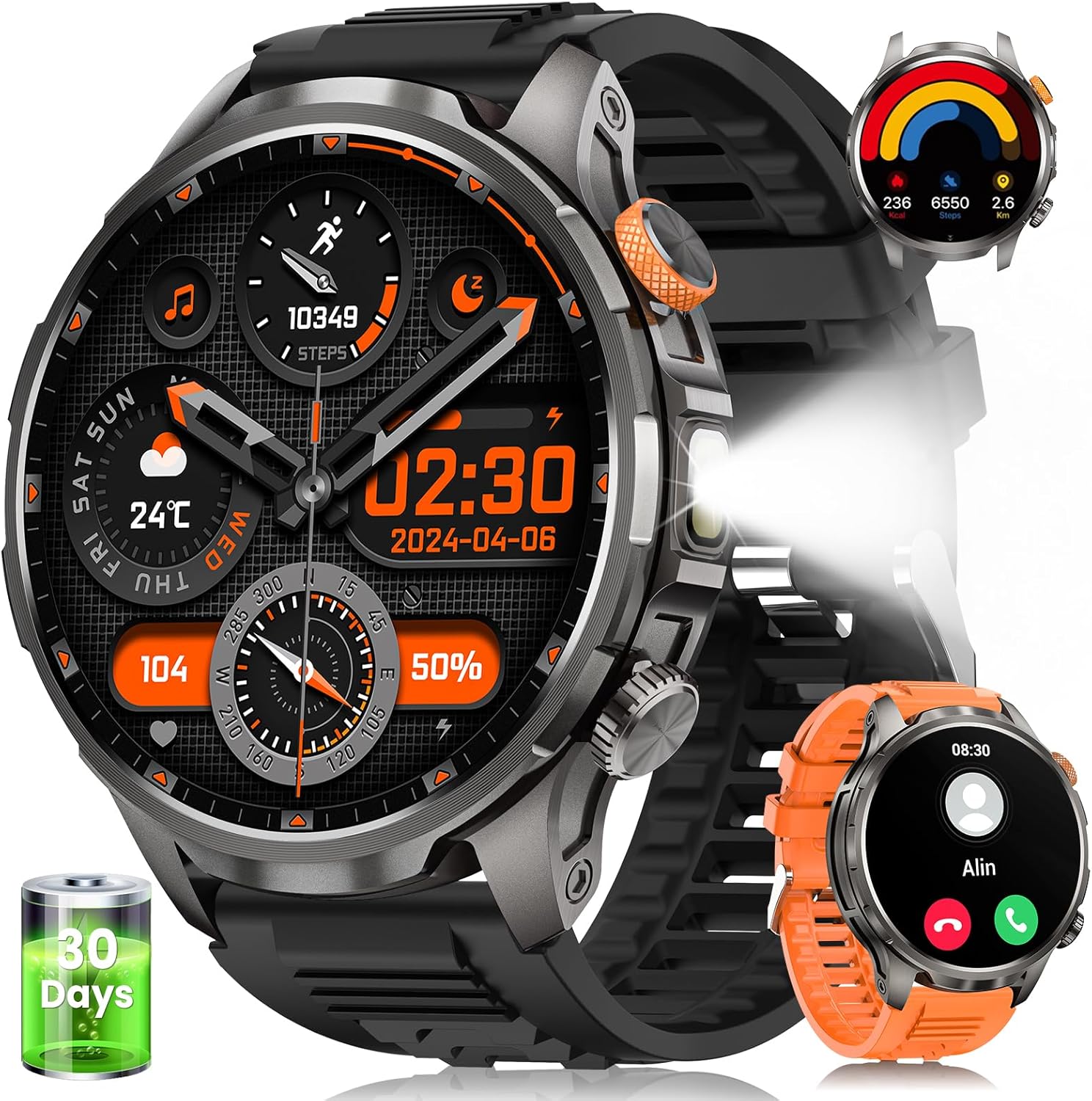 Military Smart Watches for Men, 1.91" Men's Smart Watch with 1000mAh/5 ATM Waterproof/LED Flashlight/110+ Sport Modes/Heart Rate/SpO2/Sleep Monitor, Fitness Tracker Watch for Android & iPhone (Black)