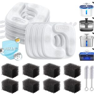 Veken Cat Water Fountain Filters, 8 Pack Replacement Filters & 8 Pack Replacement Pre-Filter Sponges Set for 50oz, 84oz, 95oz or 108oz Automatic Pet Fountain Dog Water Dispenser