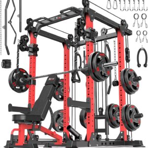 Power Rack Power Cage Multi-Function Squat Rack with Cable Crossover System Selectable More Training Attachment Power Rack for Garage & Home Gym