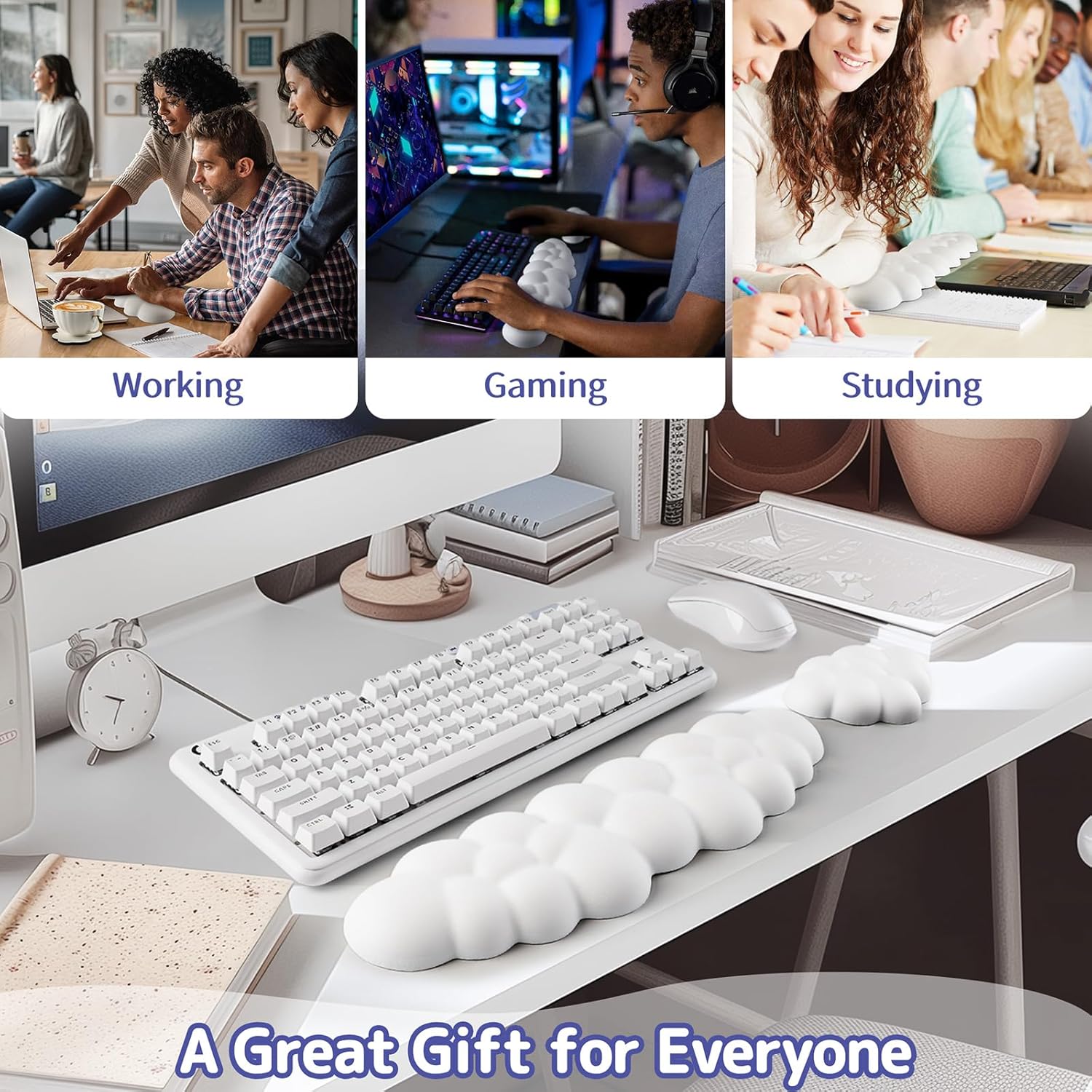 Sushret Cloud Wrist Rest Keyboard, Cloud Keyboard Wrist Pad Set with PU Leather Memory Foam, Cute Arm Rest for Palm Support, PC/Gaming Desk Accessories/Office Setup/Computer Hand Cushion - White - Image 6