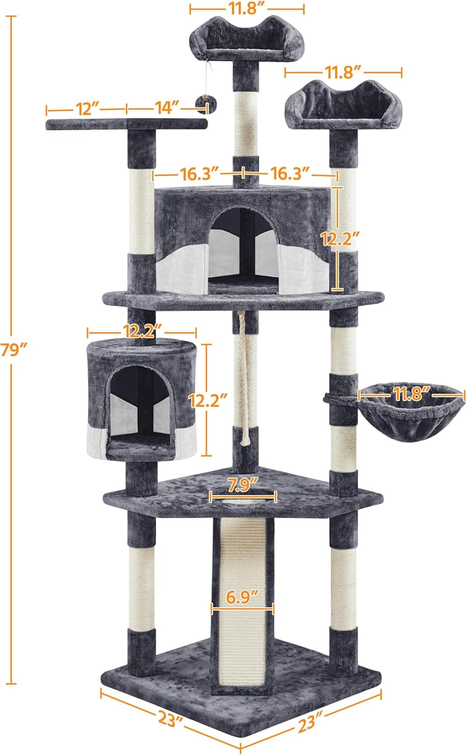 Yaheetech 79in Multi-Level Cat Trees Indoor Cat Tower with Sisal-Covered Scratching Posts, Plush Perches and Condo for Kittens, Cats and Pets - Dark Gray and White - Image 3