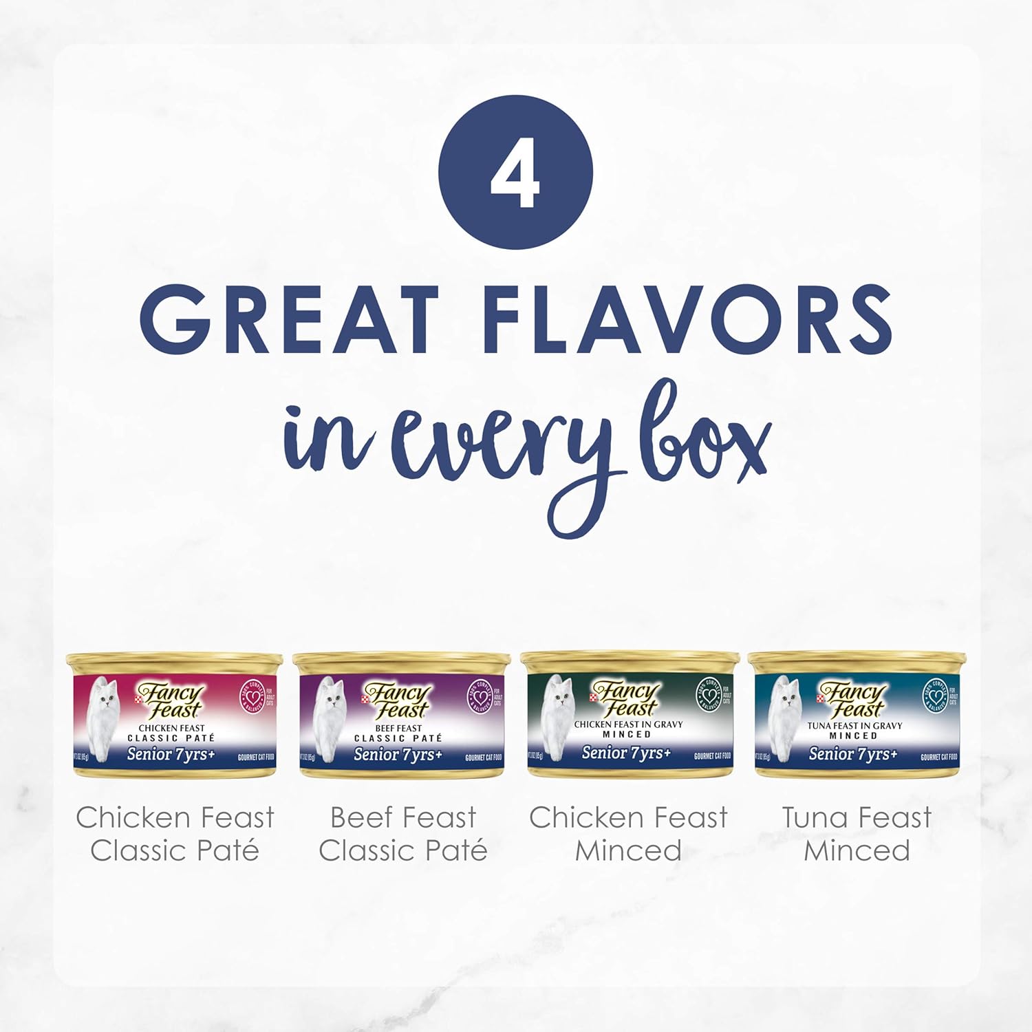 Purina Fancy Feast High Protein Senior Wet Cat Food Variety Pack, Senior 7+ Chicken, Beef & Tuna Feasts - (2 Packs of 12) 3 oz. Cans - Image 4
