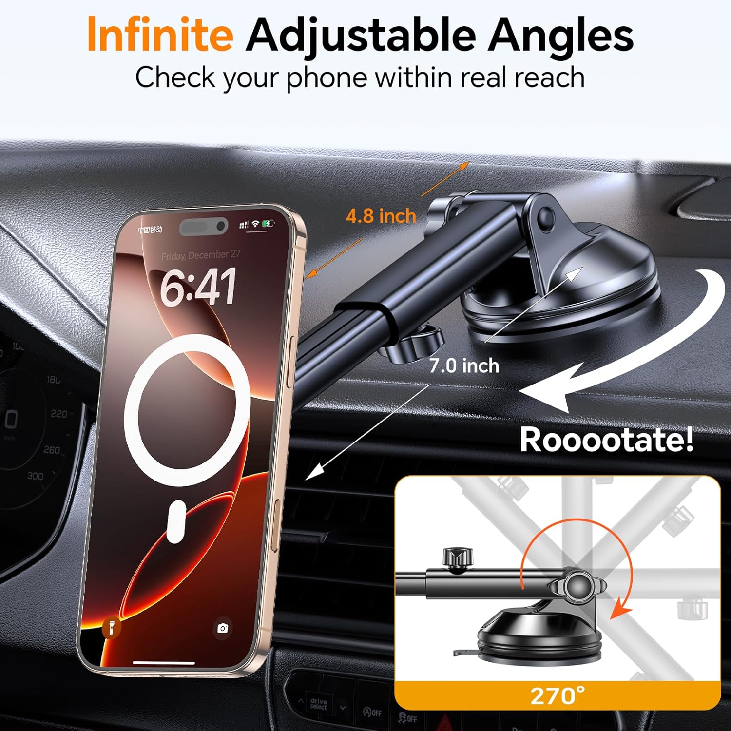 Coolpow for MagSafe Car Mount【Windshield+Vent+Dash】 Magnetic Phone Holder for Car Phone Holder Mount Cell Phone Holders for Your Car Accessories for Women Men Camera Tripods Mount for iPhone 17 16 15 - Image 5