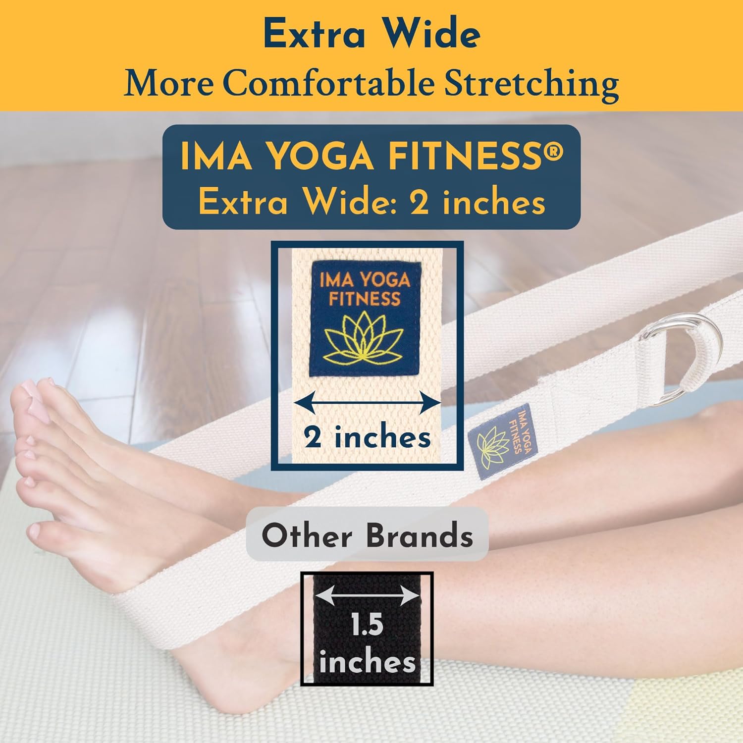 Adaptive Yoga Strap, Stretching Strap, 2 Inches Wide, 100% Naturally Soft Cotton, Steel D-Rings, Includes Natural Cotton Drawstring Storage Pouch and Instructional E-Book - Image 3