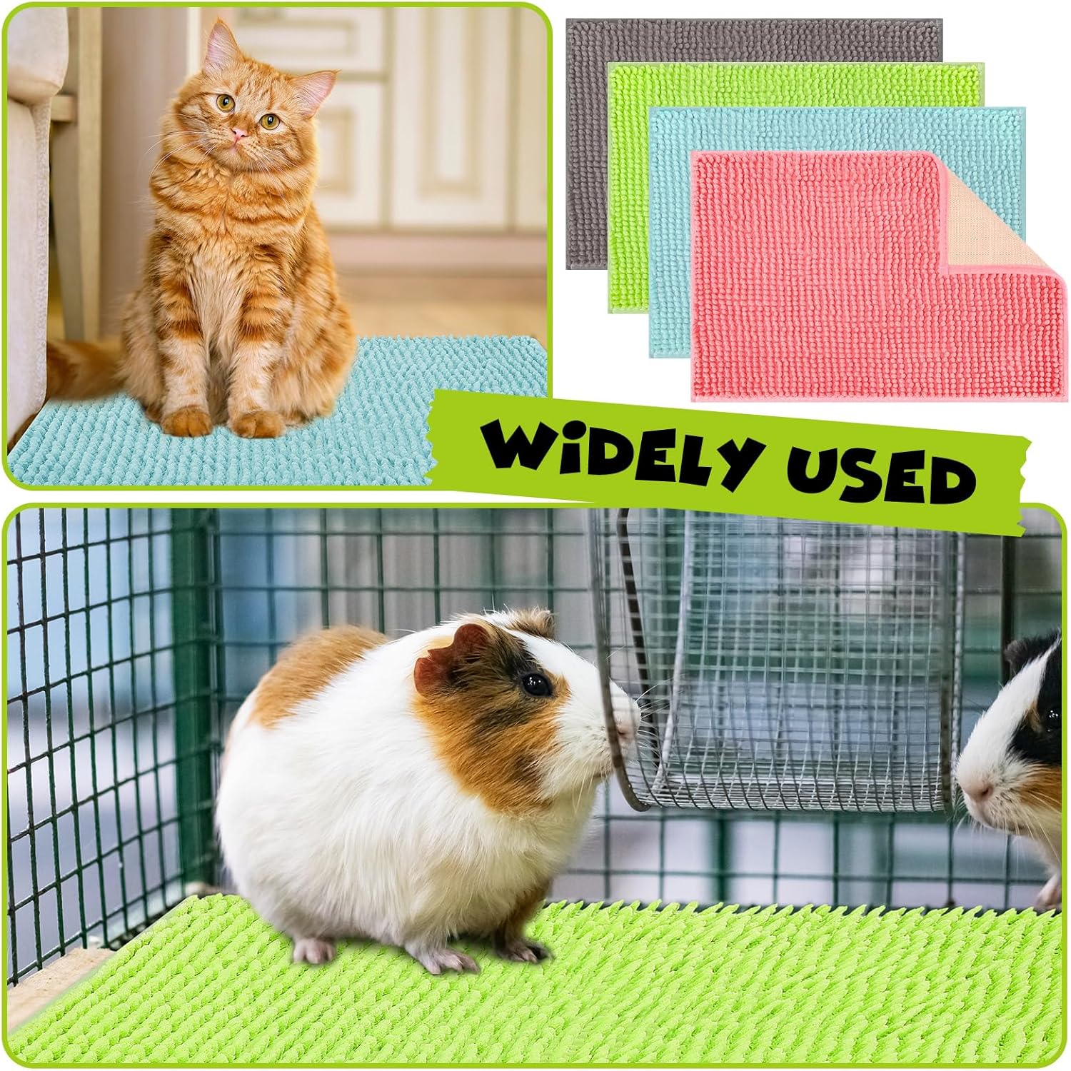 Barydat 8 Pcs Guinea Pig Cage Liner for Guinea Pig Cage Bedding Reusable Rabbit Mat Pad Washable Training Pad Animal Sleeping Bedding Mat(16x12'',Gray, Green, Pink, Blue) - Image 4
