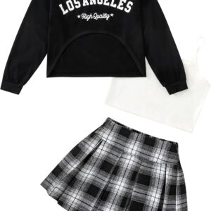 Girls Fall Outfits 2/3 Piece Girl Clothes Letter Print Long Sleeve Sweatshirt Pleated Skirt Sets for Kids Teen 5-14T