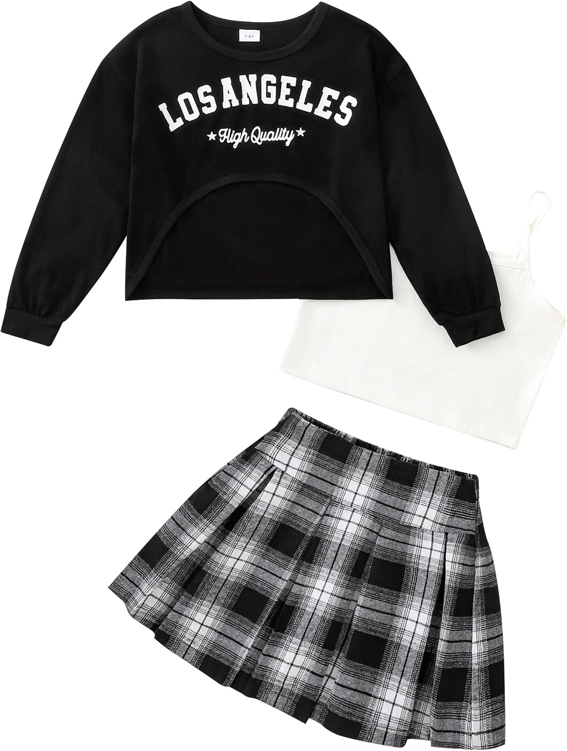 Girls Fall Outfits 2/3 Piece Girl Clothes Letter Print Long Sleeve Sweatshirt Pleated Skirt Sets for Kids Teen 5-14T