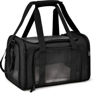Henkelion Cat Carriers Dog Carrier Pet Carrier for Small / Medium Cats Dogs Puppies (Up To 15lbs), TSA Airline Approved Small Dog Carrier Soft Sided, Collapsible Waterproof Travel Puppy Carrier -Black