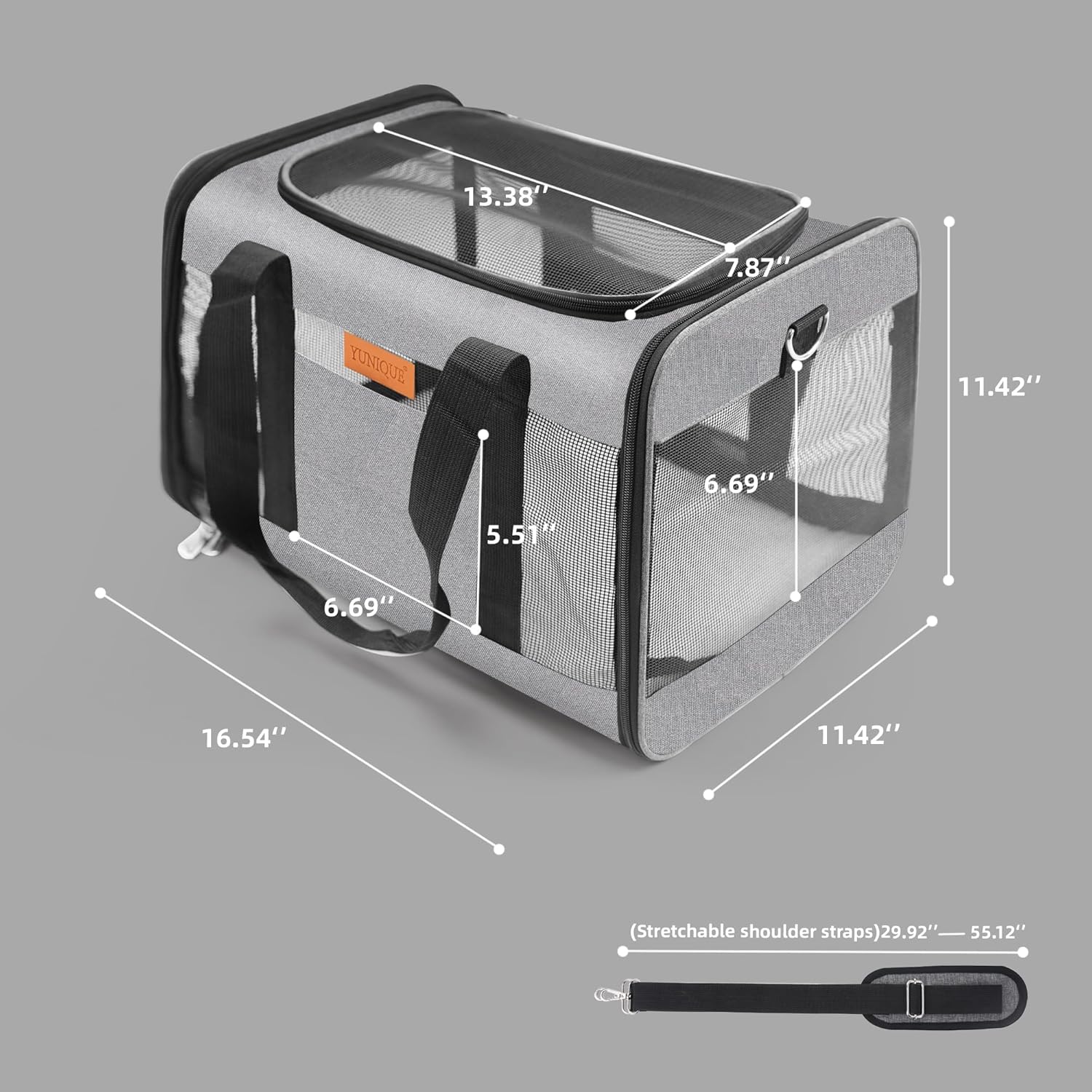 YUNIQUE Soft-Sided Cat & Dog Carrier for Pets Up to 15 Lbs, Airline Approved Collapsible Travel Puppy Carrier with Lightweight Fabric Design (Grey) - Image 2