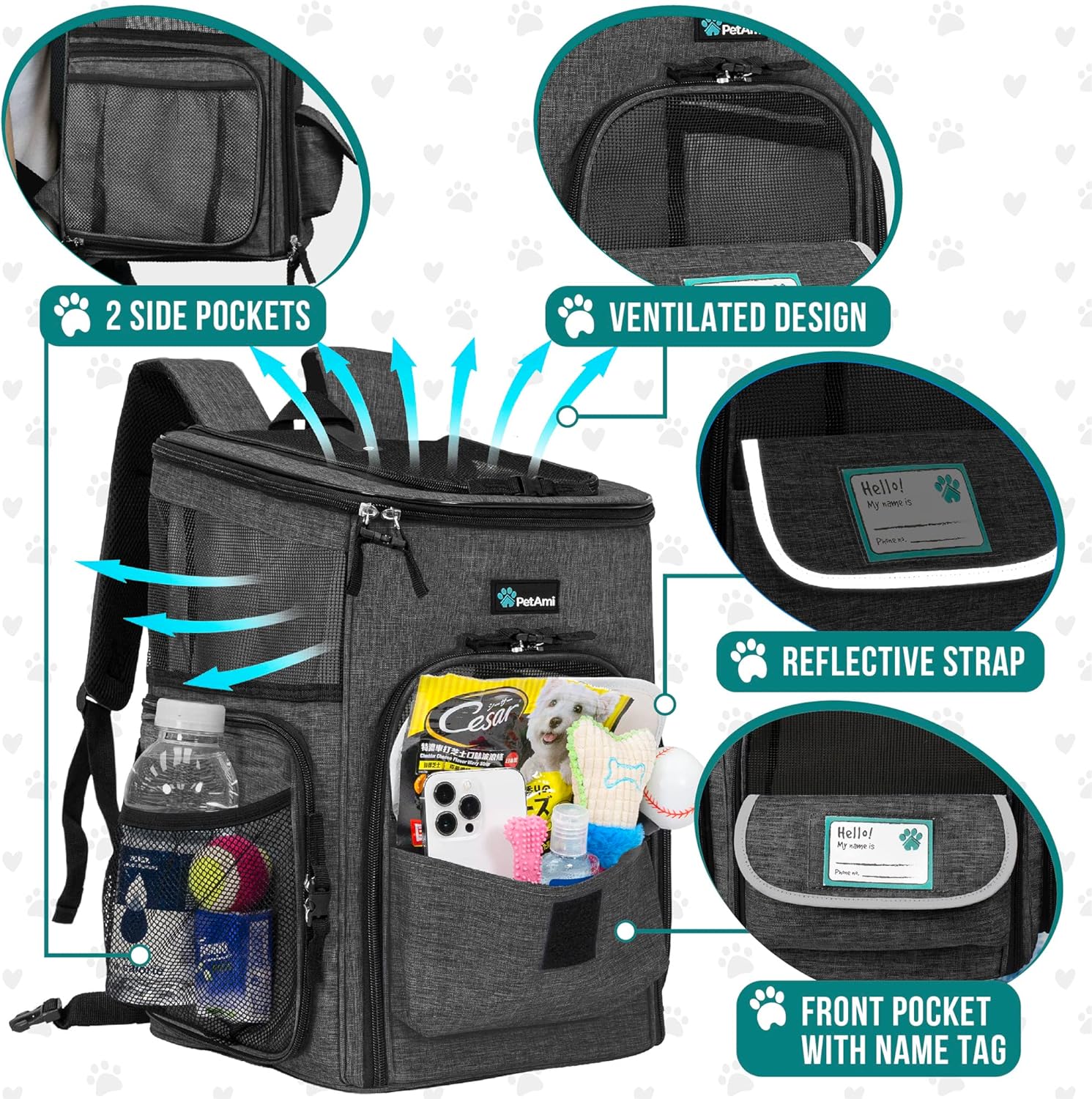 PetAmi Dog Backpack Carrier, Airline Approved Cat Backpacks for Carrying Small Large Cats, Pet Carrier Back Pack, Ventilated Soft Sided for Travel, Hiking, Camping, Max 18 lbs, Charcoal - Image 2