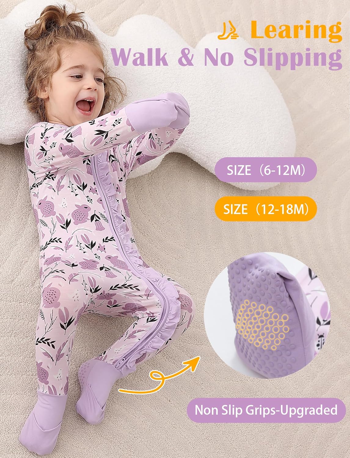 JunNeng Baby Girl Viscose from Bamboo Sleeper with Mitten Cuffs, 2 Way Zipper Romper, Sleep N' Play Pajamas 0-18 Months - Image 5