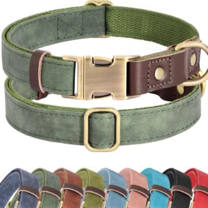 Didog Soft PU Leather Dog Collars for Small Dogs,Classic Adjustable Dog Collars with Quick Release Metal Buckle,Easy Clean and Comfortable with Nylon Lining,Green,S Neck 11-15″