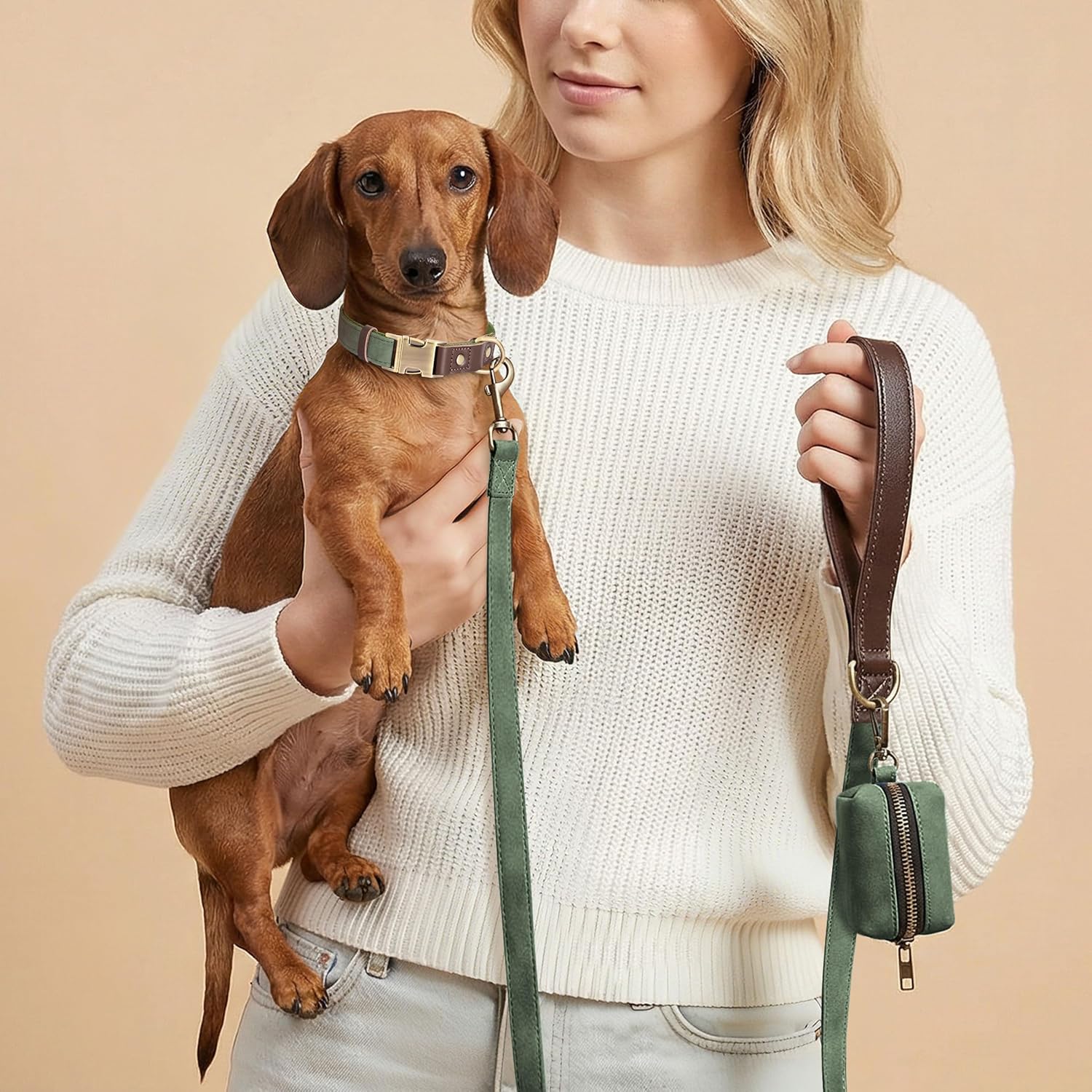 Didog Soft PU Leather Dog Collars for Small Dogs,Classic Adjustable Dog Collars with Quick Release Metal Buckle,Easy Clean and Comfortable with Nylon Lining,Green,S Neck 11-15" - Image 4