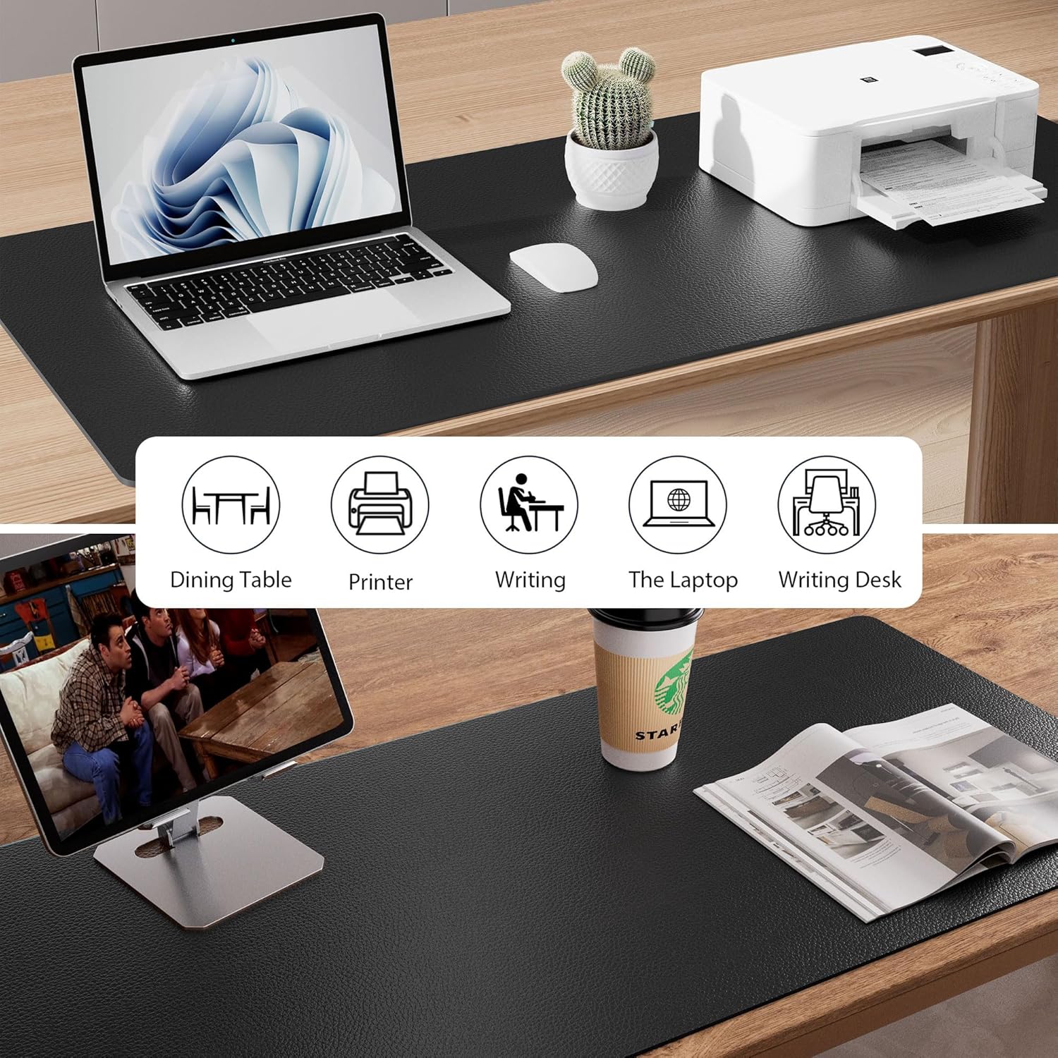 Aothia Leather Office Desk Pad Protector, Non-Slip PU Leather Desk Blotter, Waterproof Laptop Writing Mouse Pad for Office and Home, Black, 31.5" x 15.7" - Image 5