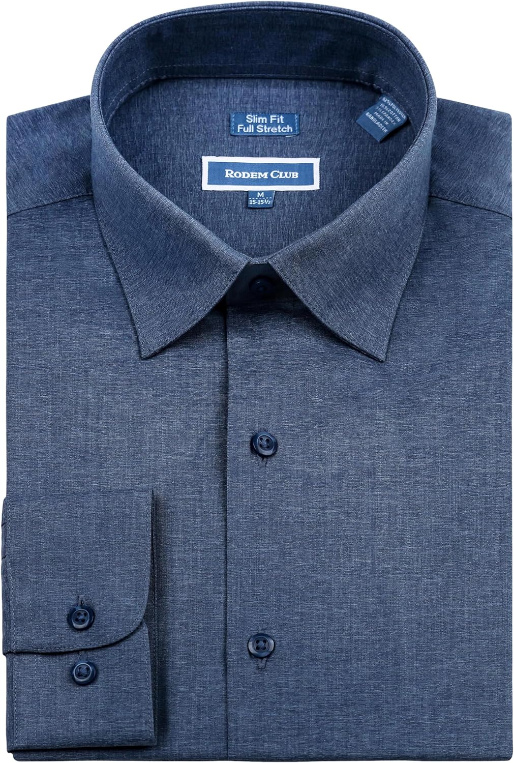 Men's Linen-Textured Stretch Summer Wrinkle Free Dress Shirt Long Sleeve Heather Chambray Button Down Shirts - Image 4