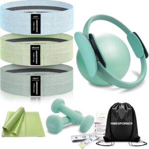 HIMESPORNER Pilates Equipment Kit for Home Workout, Pilates Ring and Ball Set with 2.2lb *2 Dumbbells, Fabric Resistance Bands, Tape Measure, Bag, Pilates Essentials Accessories for Women Yoga