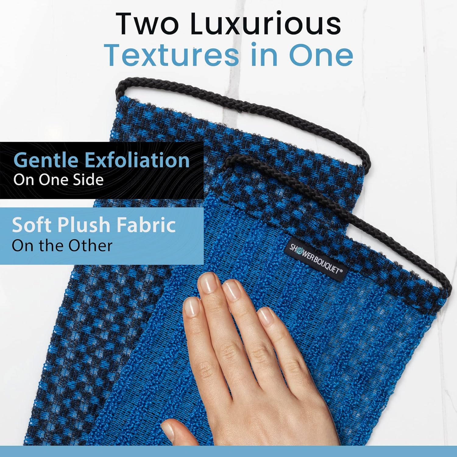 Japanese Exfoliating Washcloth for Back & Body - Charcoal & Silver Ion Exfoliating Towel with Handles - Two-Sided Gentle Exfoliation & Deep Cleansing Soft Body Wash Cloths for Shower - Blue - Image 5