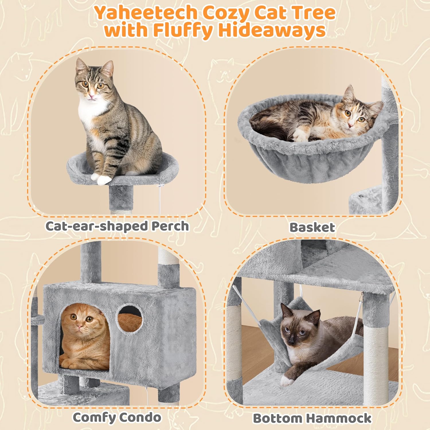 Yaheetech 73in Cat Tree Tower for Indoor Cats, Multi-Level Cat Activity Center with Scratching Posts Large Cat Condo with Funny Hammock for Kittens - Image 4