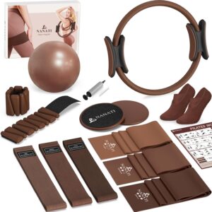 NANATI Pilates Kit, Home Pilates Workout Kit for Women, Pilates Equipment with 14.5″ Pilates Ring and Ball, Resistance Bands, Ankle Weights, Sliders & Grip Socks Accessories for Starter Home Workouts