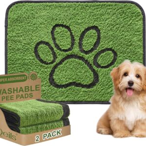 Qeils Reusable Dog Pee Pads, 2 Pack Super Absorbent & Leakproof Washable Puppy Pads with Soft Green Top Layer, for Potty Training, Crates, Couch, Car Seats & Pet Beds, 18″x24″