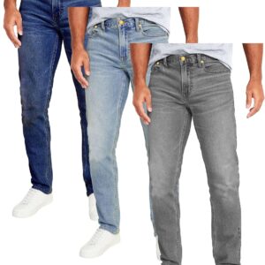Galaxy by Harvic Mens Jeans 3-Pack Flex Stretch Slim Straight Pants – 5 Pocket Comfort Stretch Jeans for Men, Sizes 30-42