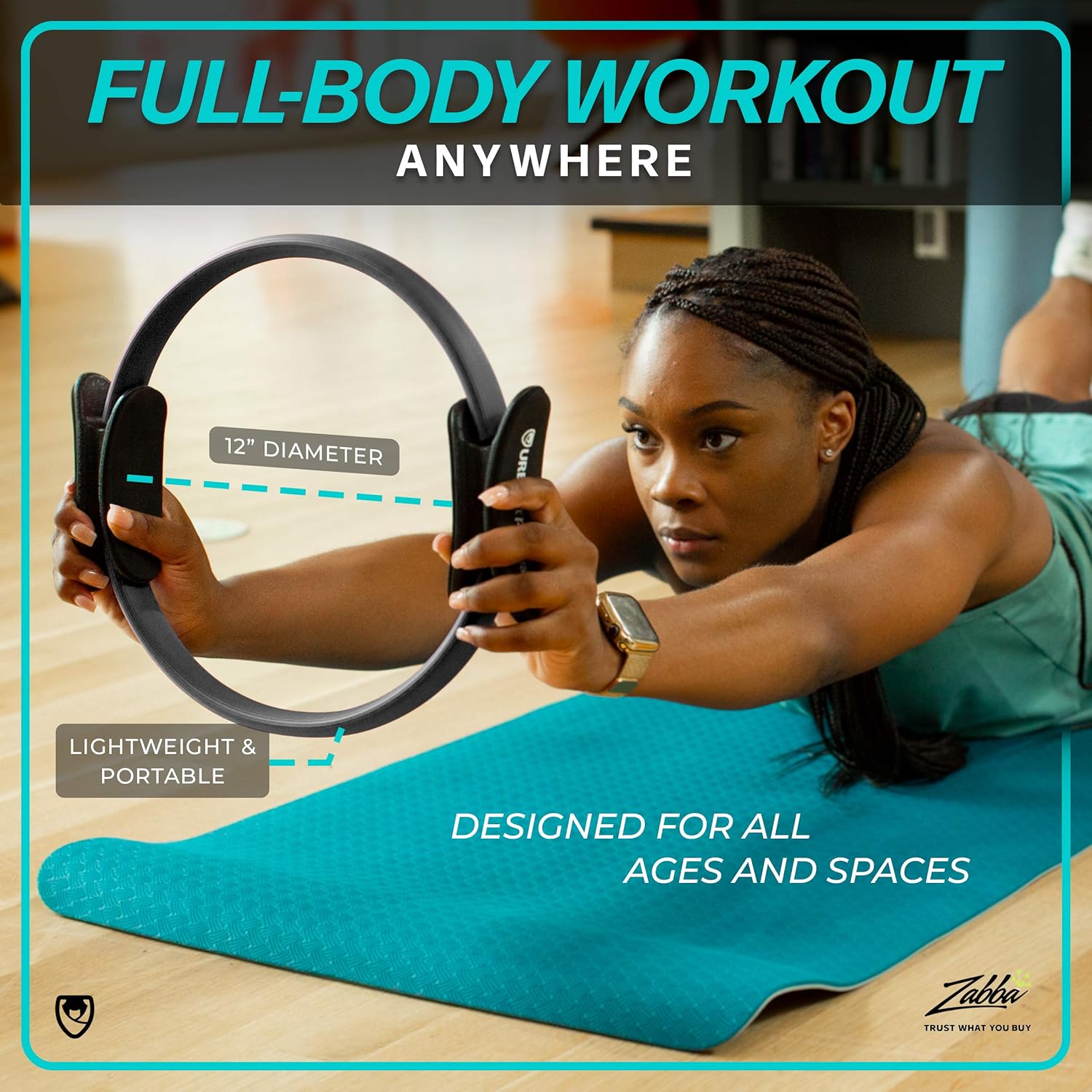 URBNFit Pilates Ring - 12" Magic Circle w/Dual Grip, Foam Pads for Inner Thigh Workout, Toning, Fitness & Pelvic Floor Exercise - Yoga Rings w/Bonus Exercise Guide - Image 3
