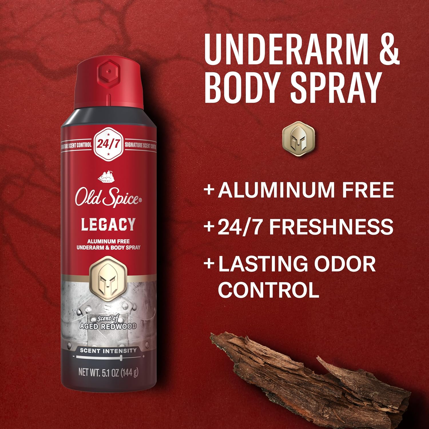 Old Spice Aluminum Free Body Spray for Men, 24/7 Signature Scent & Lasting Freshness, All-Day Odor Protection, Easy Application, Legacy with Coconut, Pine & Cedar Scent, 5.1 oz - Image 2