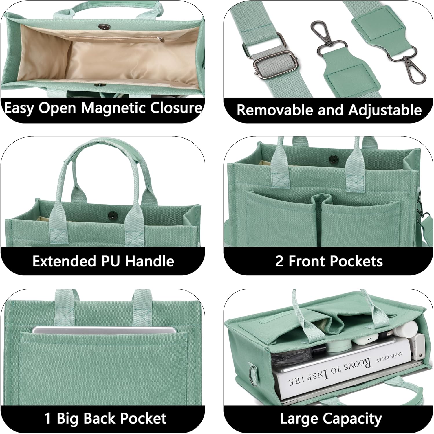 ZHMO Canvas Tote Bag for Women,Women's Bags Crossbody Bags Work Laptop Tote Bag Large Handbags Purse for Travel Nurse Teacher - Image 5