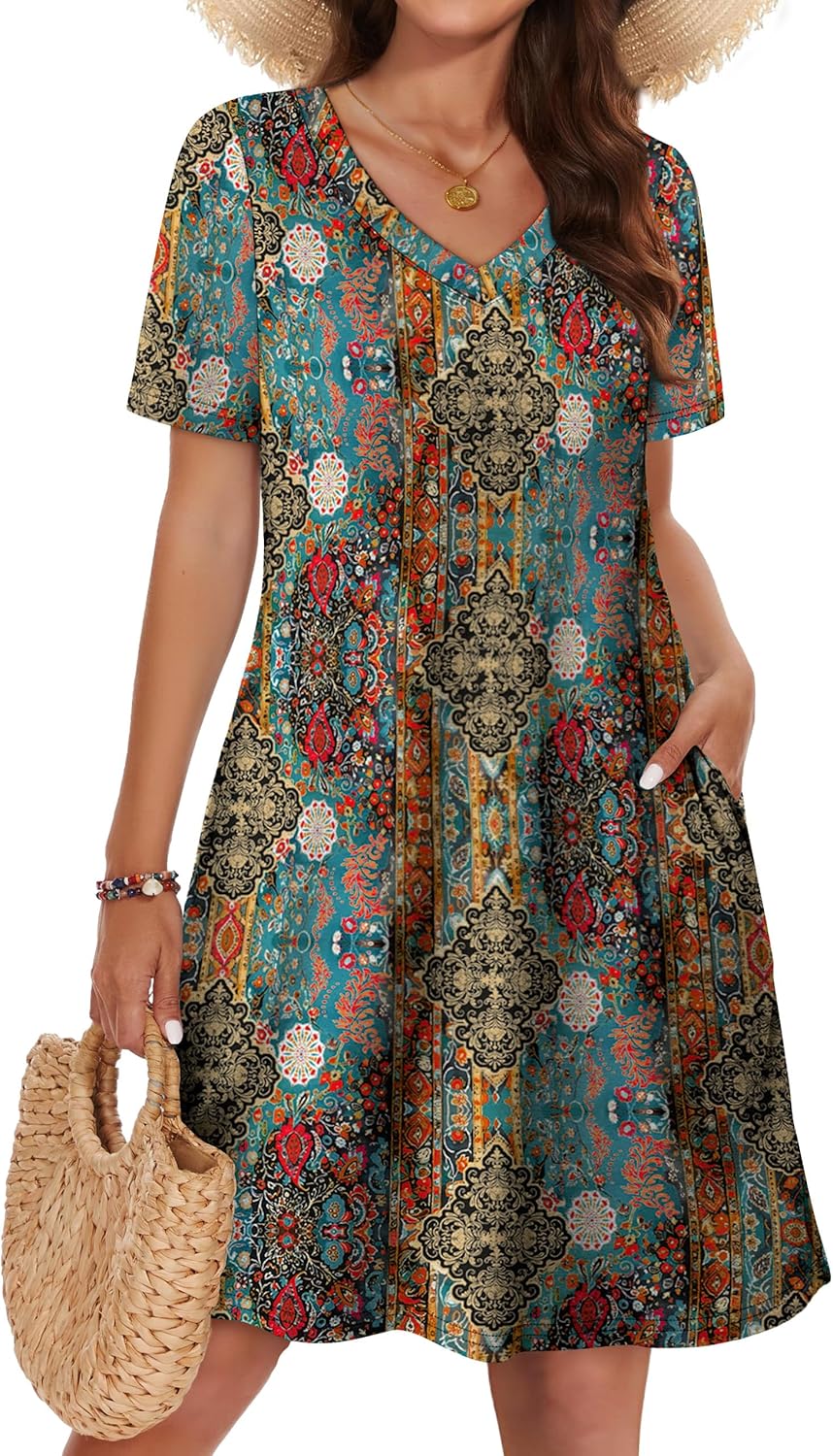 WIHOLL Boho Summer Dresses for Women Casual Loose T Shirt Dress with Pockets Beach Vacation Outfits S-4XL - Image 3