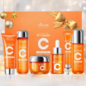 Glown 6-Piece Hydrating Skincare Set with Vitamin C & Niacinamide, Face & Body Care Kit with Cleanser, Toner, Serum, Moisturizer, Eye Cream & Body Lotion | Luxury Mother’s Day Gift for Women