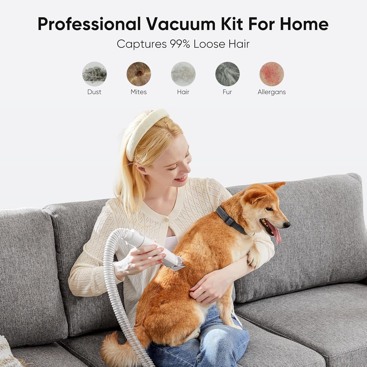 NEWBULIG 5-in-1 Pet Grooming Vacuum Kit, 2.5L Dust Cup, 3 Suction Modes and 5 Groomer Tools, Dog Clippers with Cordless Low Noise for Cats, Dogs Other Animals Hair Trimmer - Image 7