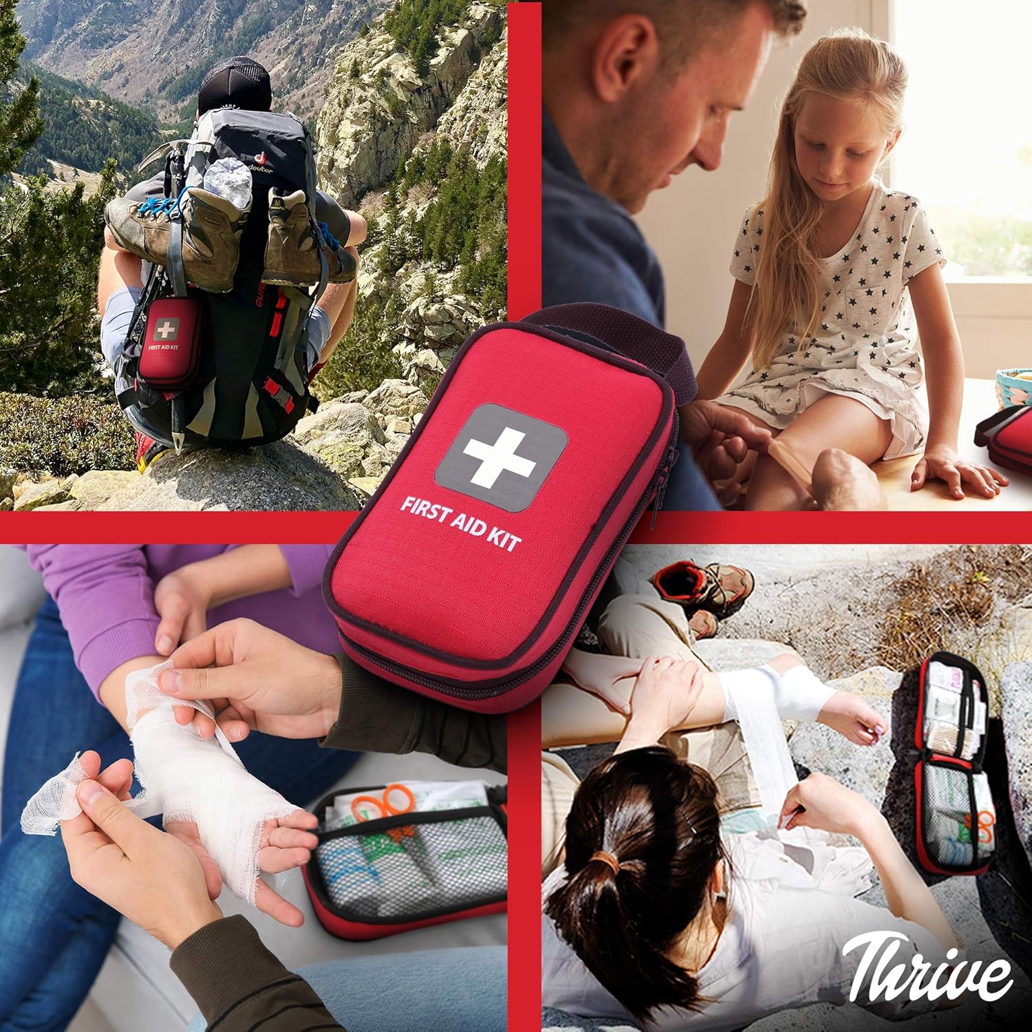 Thrive Compact First Aid Kit - Waterproof Rip-Stop Nylon Travel First Aid Kit - Camping & Hiking Medkit with Wipes & Bandages - Portable Car Emergency Pack for Roadside Emergencies - 100-Piece Set - Image 4