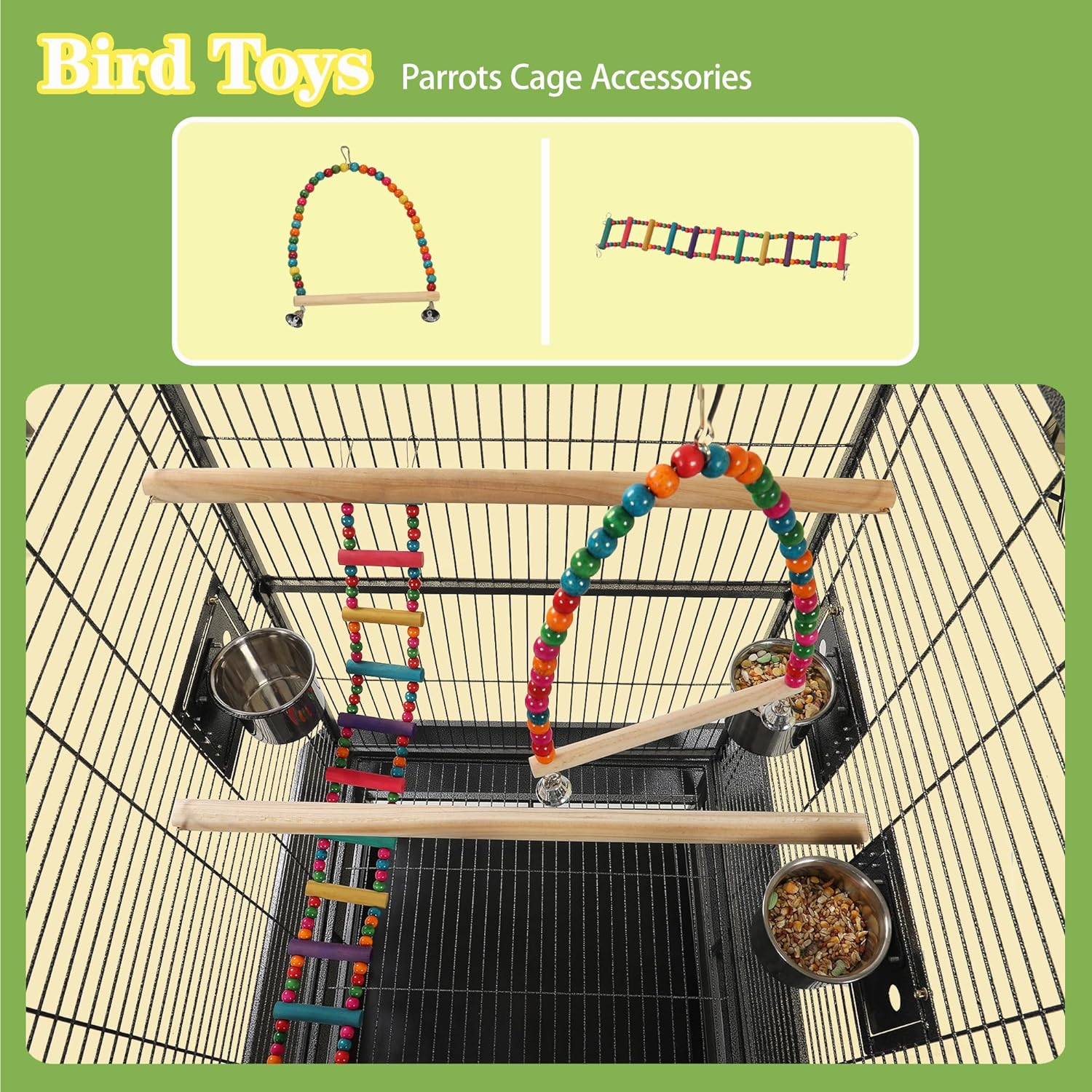 68'' Large Parrot Cage, Large Bird Cages for Parrots,Conure Cage for Birds, Cockatiel Cage with Play Top,Feeders,Slide-Out Tray,Seed Catcher,Birdcage Toys for Cockatoo,African Grey,Lovebird - Image 5