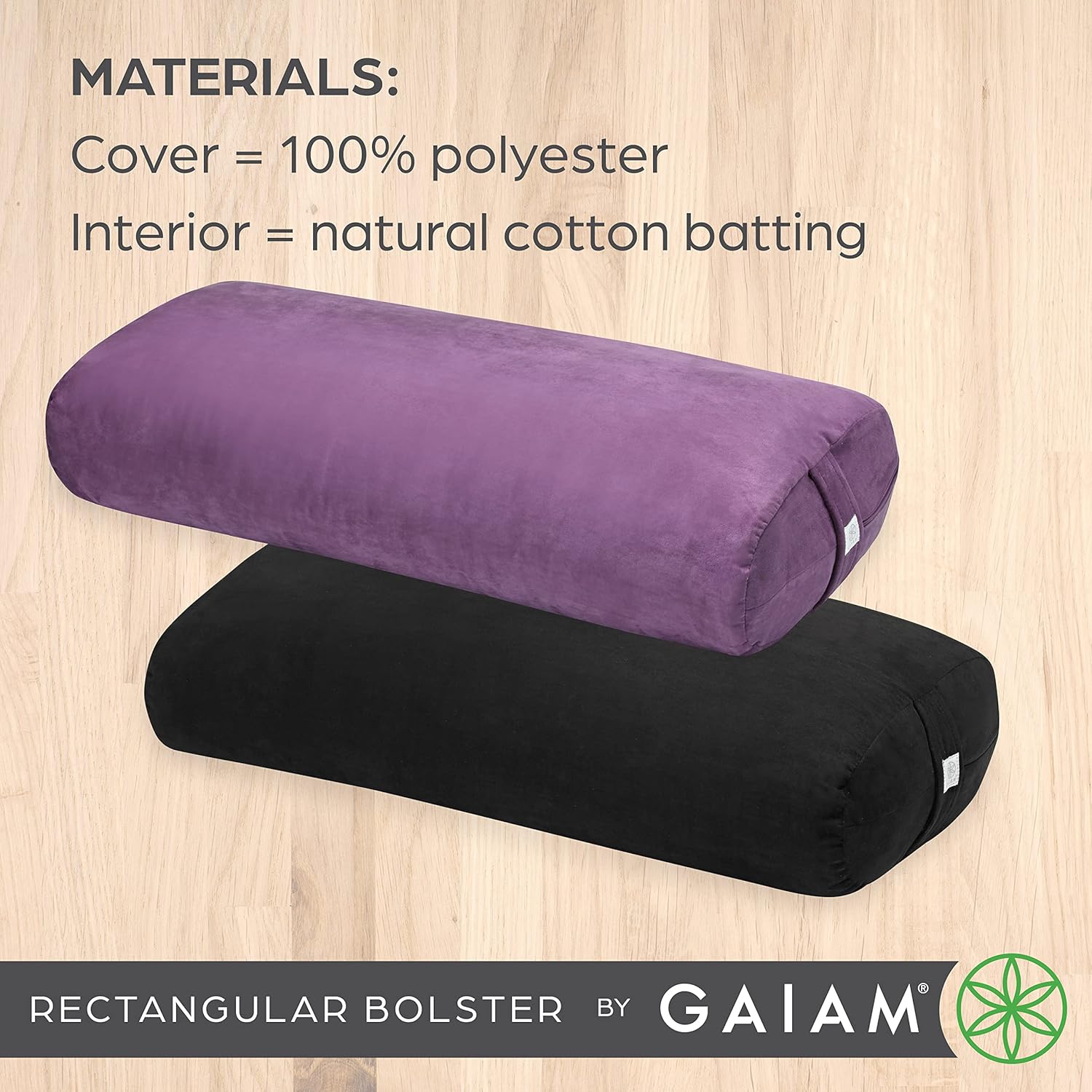 Gaiam Yoga Bolster Pillow, Soft Meditation Cushion for Yoga, Massage and Back Support, Breathable Cotton Fill, Zippered Microfiber Cover, Easy-Carry Handle, Machine Washable - Image 6