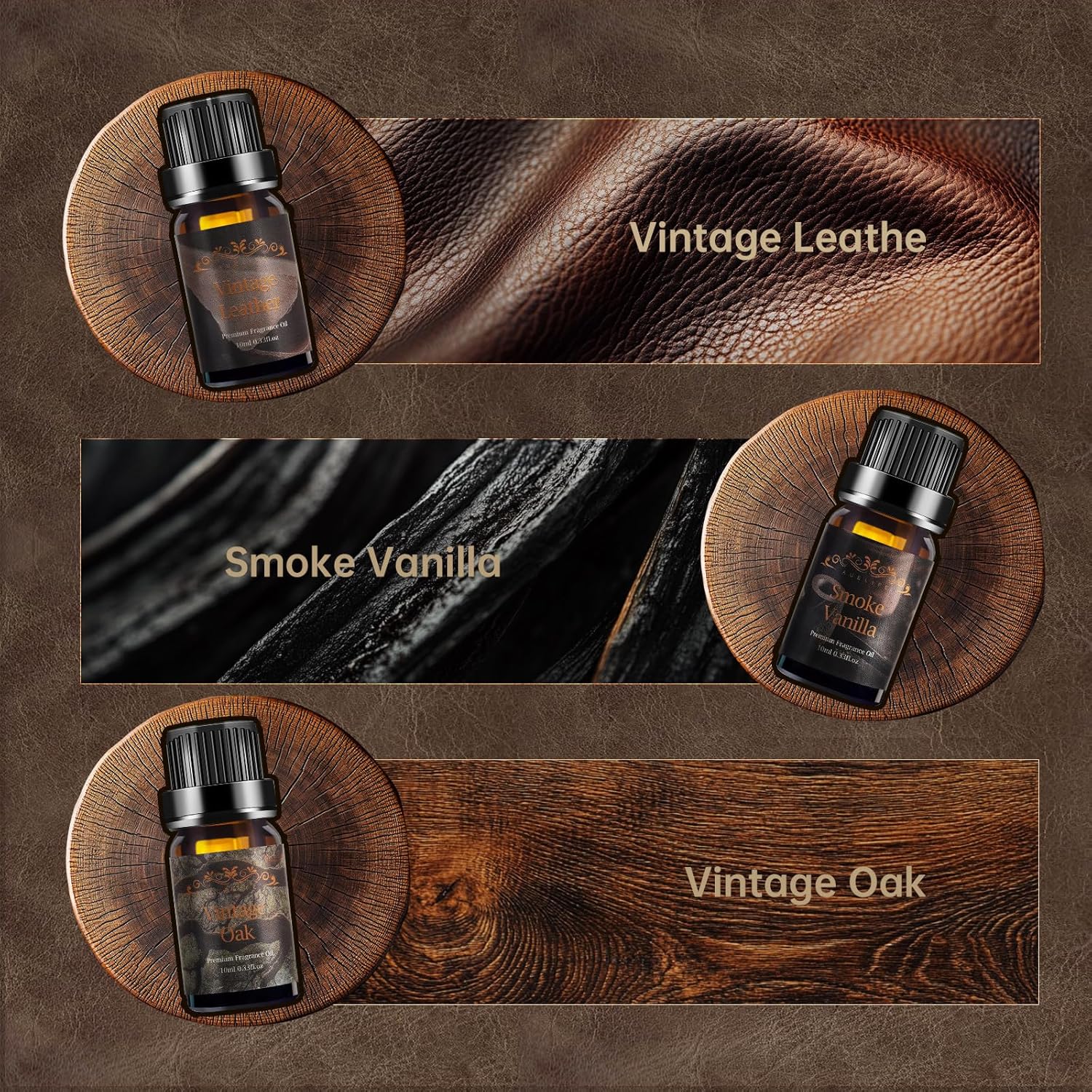 Men Essential Oils Set for Diffuser, Father's Day Gift for Men - 6x10ml Masculine Fragrance Oils for Candle Making, Scented Oil Gift Set, Mahogany, Sandalwood, Cologne, Smoke Vanilla, Oak, Leather - Image 3