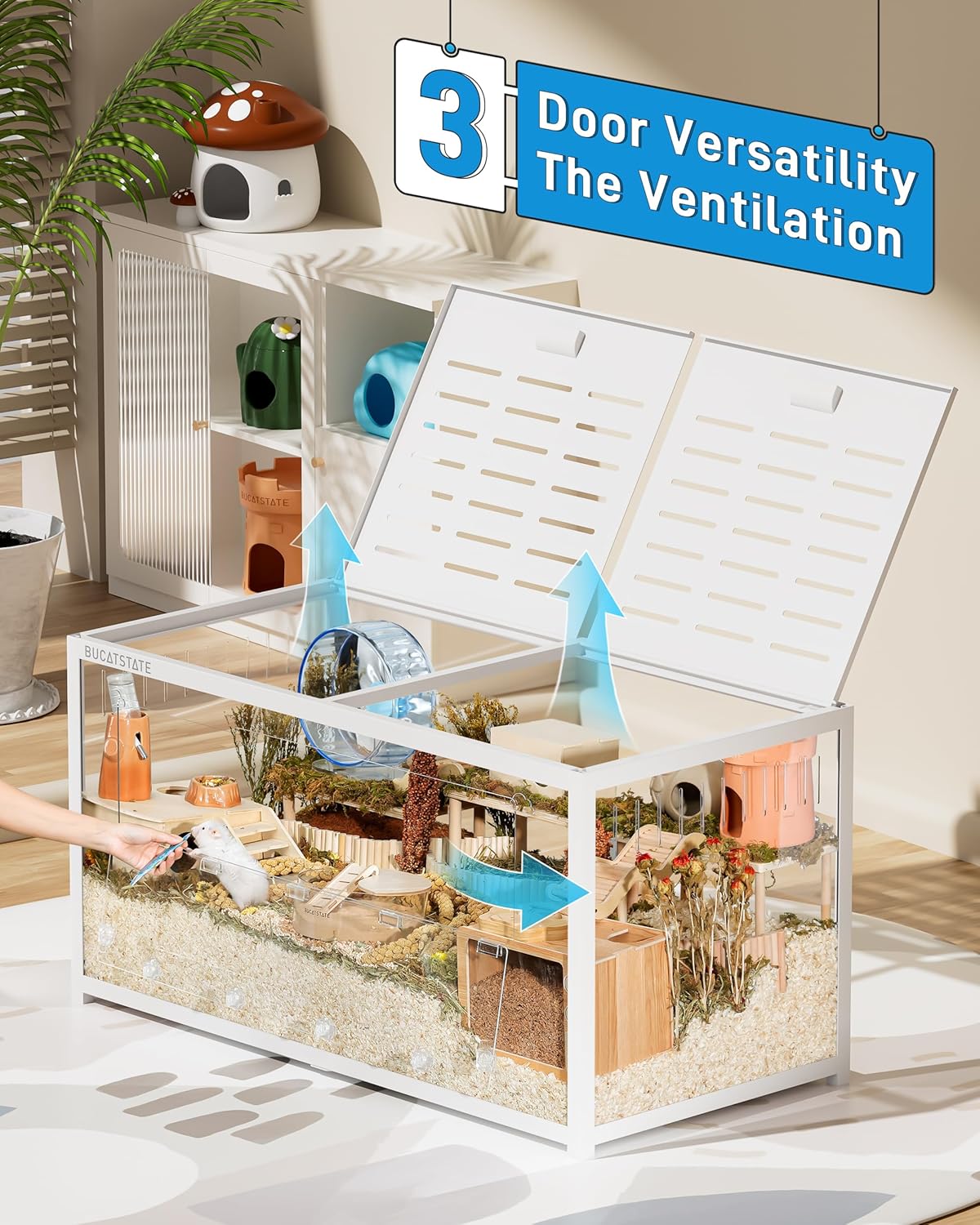 BUCATSTATE Hamster Cage 3.0: Metal Large Rat Cage Stackable with Top Access Easy Assemble 47L x 23.6W x 25.5H Inches Dwarf Syrian Hamster Tank for Gerbil Mouse (7.8 ft², White) - Image 3