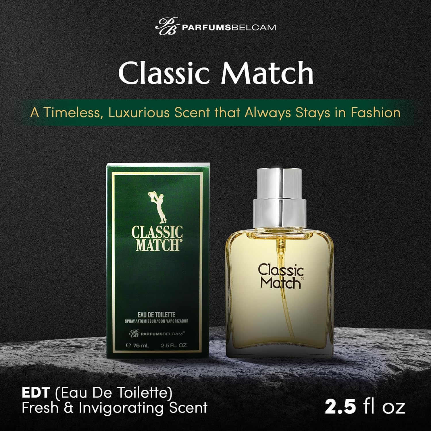 PB ParfumsBelcam Classic Match Green Eau De Toilette Spray for Men – Fresh Chypre Cologne, Bergamot, Basil, Musk, Long-Lasting Masculine Fragrance, Signature Scent – 2.5 Fl Oz - Image 2