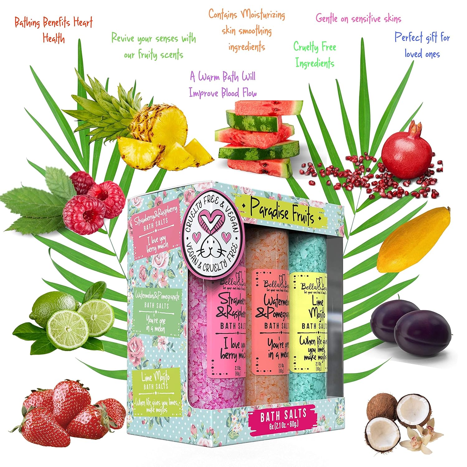 Bath Salts for Women – Relaxing Spa & Foot Soak – Bella & Bear Paradise Fruits – Fruity Scented Bath Soak Gift Set (6 Pack, 2oz) – Vegan & Cruelty-Free - Image 6