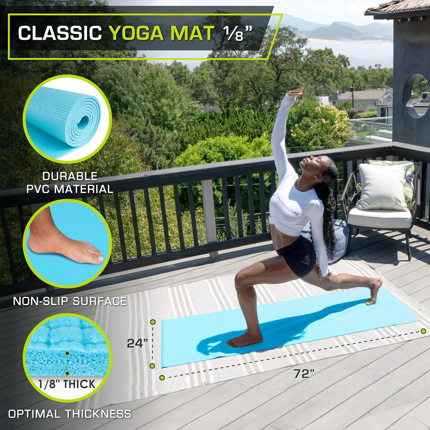 ProsourceFit Classic Yoga Mat 1/8” (3mm) Thick, Extra Long 72-Inch Lightweight Fitness Mat with Non-Slip Grip for Yoga, Pilates, Exercise - Image 2