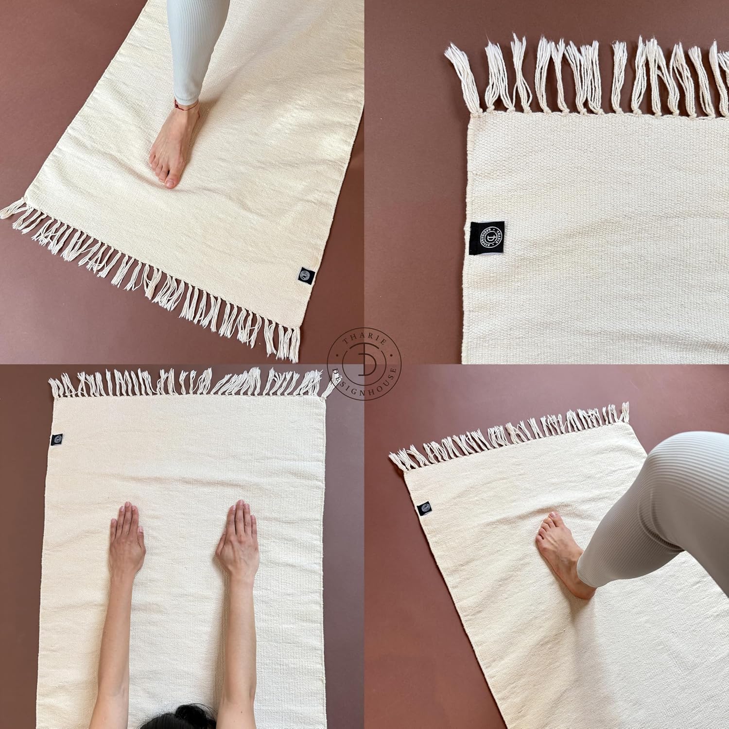 Tharie Hand-Woven Organic Cotton Yoga Mat, Washable & Good Grip, Standalone or as Topper, 70 x 196 cm, Made in India - Image 9
