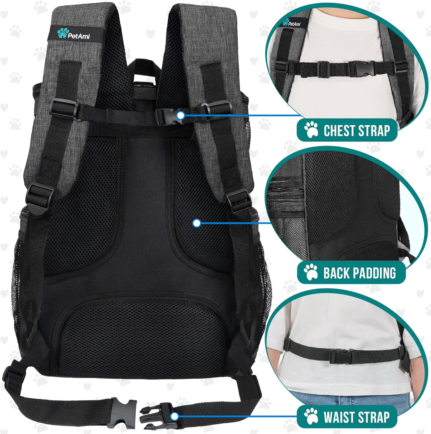 PetAmi Dog Backpack Carrier, Airline Approved Cat Backpacks for Carrying Small Large Cats, Pet Carrier Back Pack, Ventilated Soft Sided for Travel, Hiking, Camping, Max 18 lbs, Charcoal - Image 4